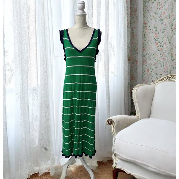Anthropologie Daily Practice Rosie Long Green Striped Midi Dress‎ NWT L - Picture 7 of 9